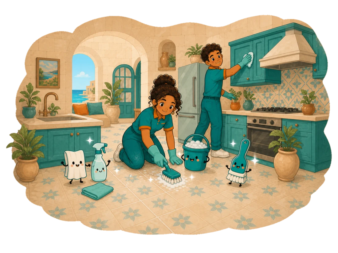 Latin American professionals perform a detailed deep clean inside a Maltese home